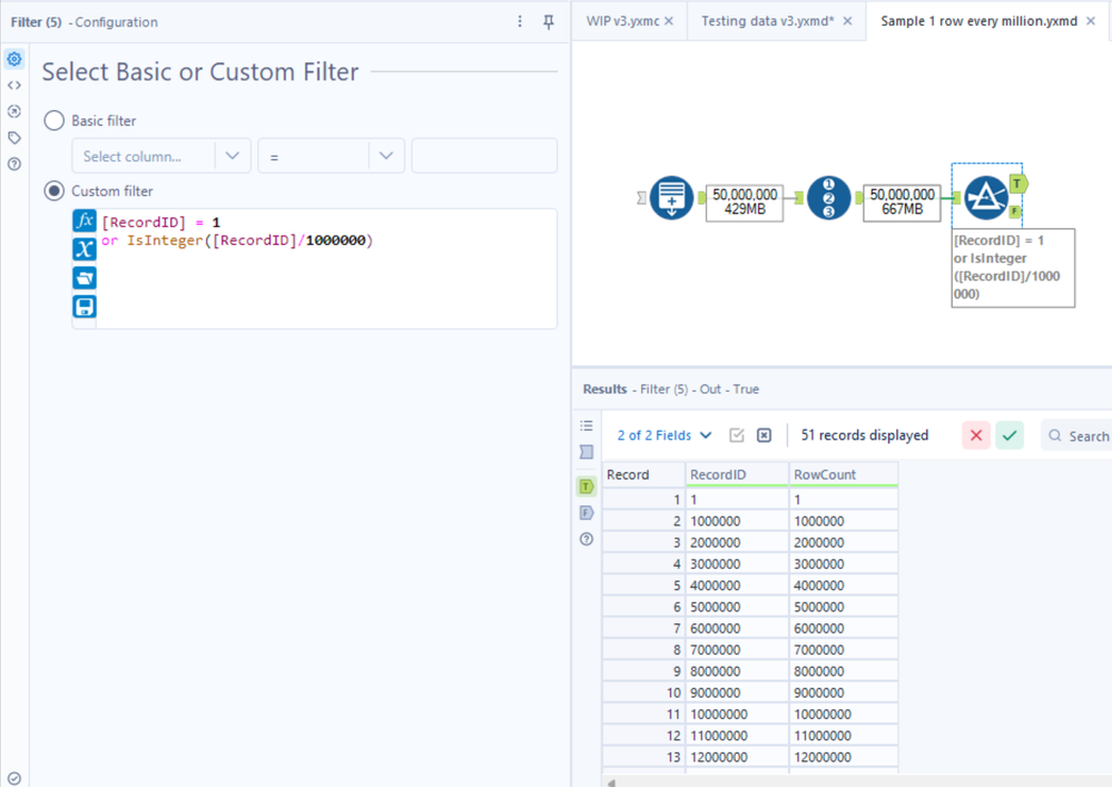 Melion Rws Sample one item every million rows (from a larger population) - Alteryx