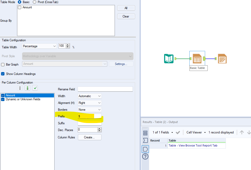 How to add $ as excel format in basic table output + render tool? - Alteryx