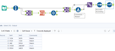 Finding same value in different rows in two columns - Alteryx