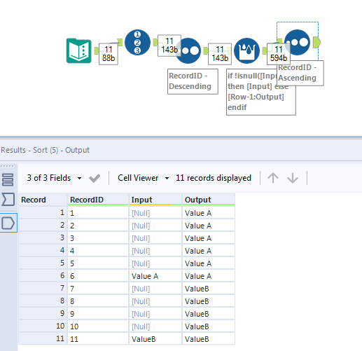 Fill in Null values with the cell below - Alteryx
