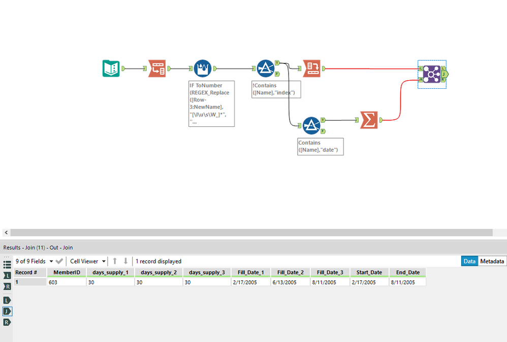 How to I transpose the data below to a single observation - Alteryx
