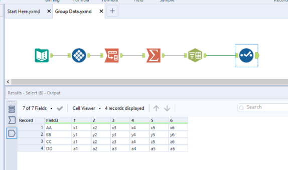 Group data in rows and transpose to columns - Alteryx