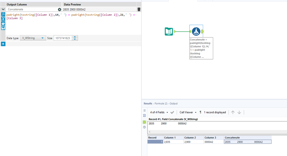 Add multiple blank spaces between a string - Alteryx