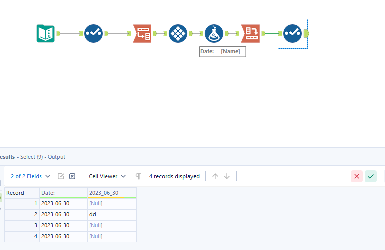 Replace all values in Column 1 with the name of Column 2 - Alteryx