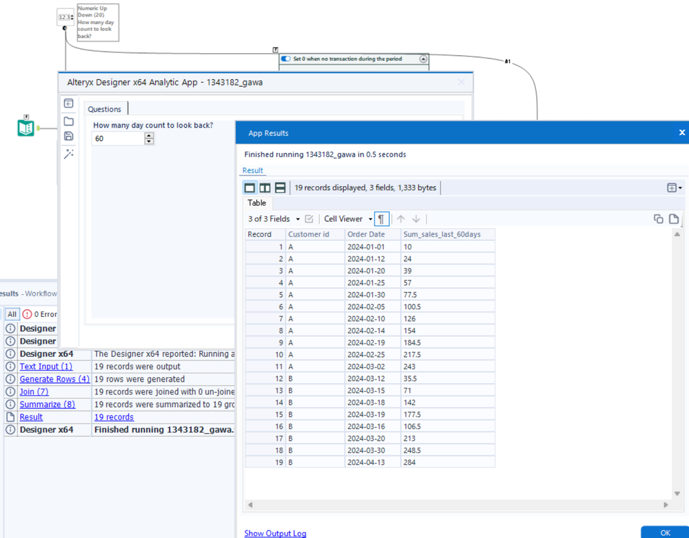 Sumifs sales based on two dates and a customer type - Alteryx