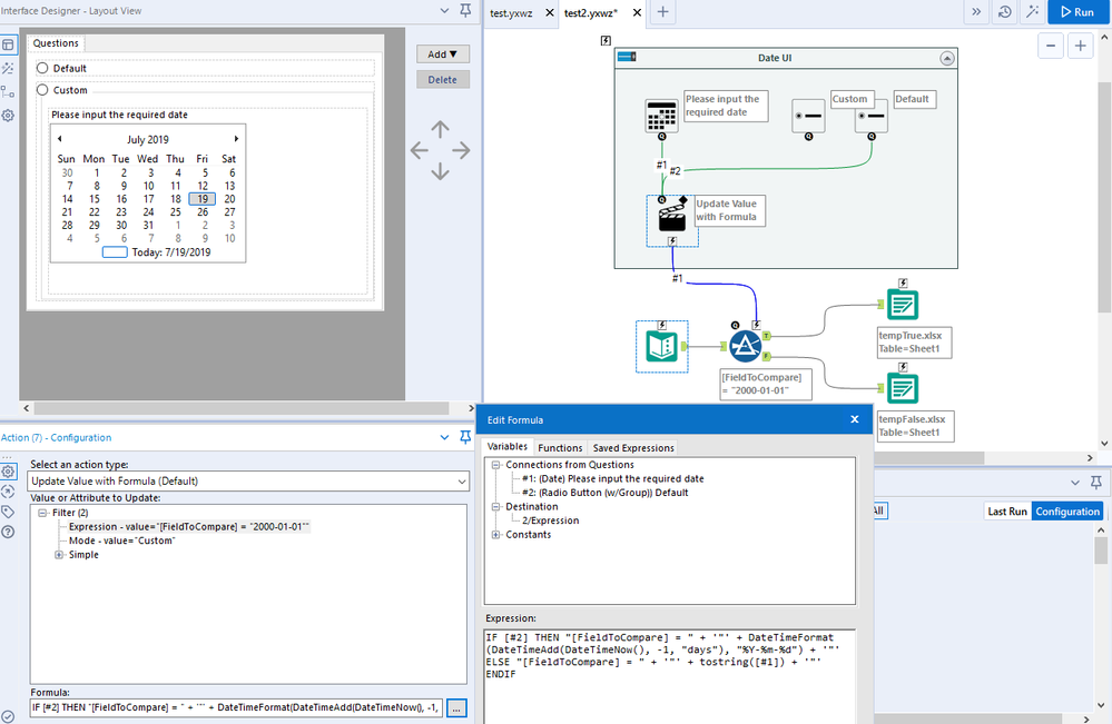 Date Interface - Update value with formula - multiple choice - Alteryx