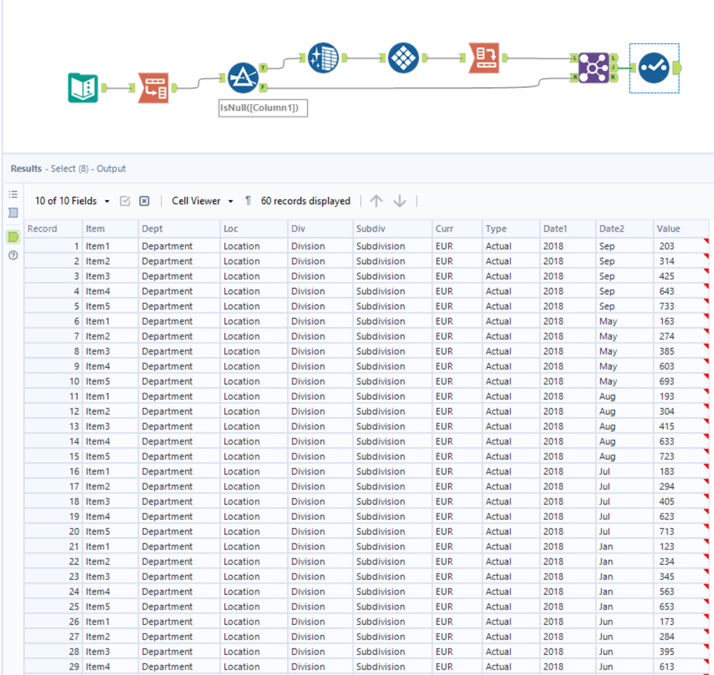 Complex header to long format data - Alteryx