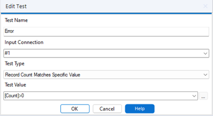 For test Error: Invalid integer value for record count: '[Count]>0 ...