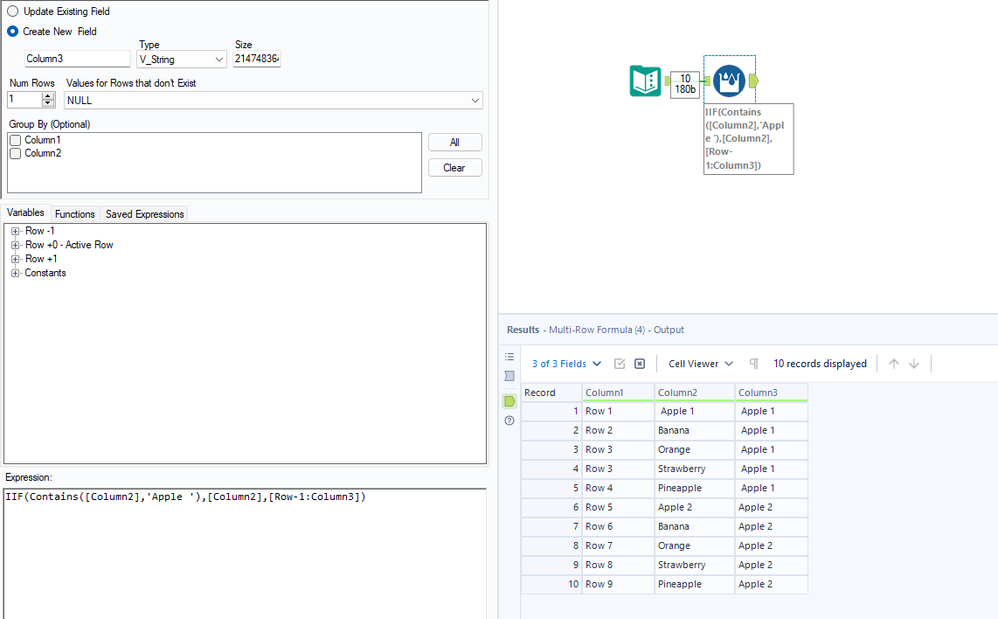 Copy and paste the Row data in column based on specific data - Alteryx