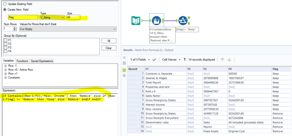 Remove Rows After a Certain text is detected in a field - Alteryx