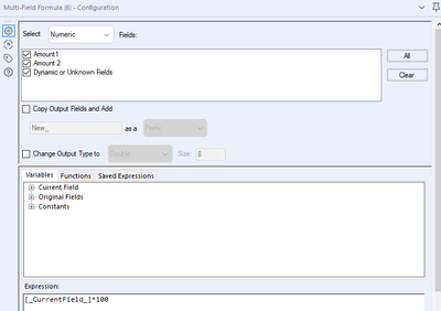 Multiplying multiple columns by fixed number - Alteryx