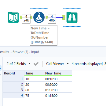 How to convert String values to Time format ? (75 into 01:15:00) - Alteryx