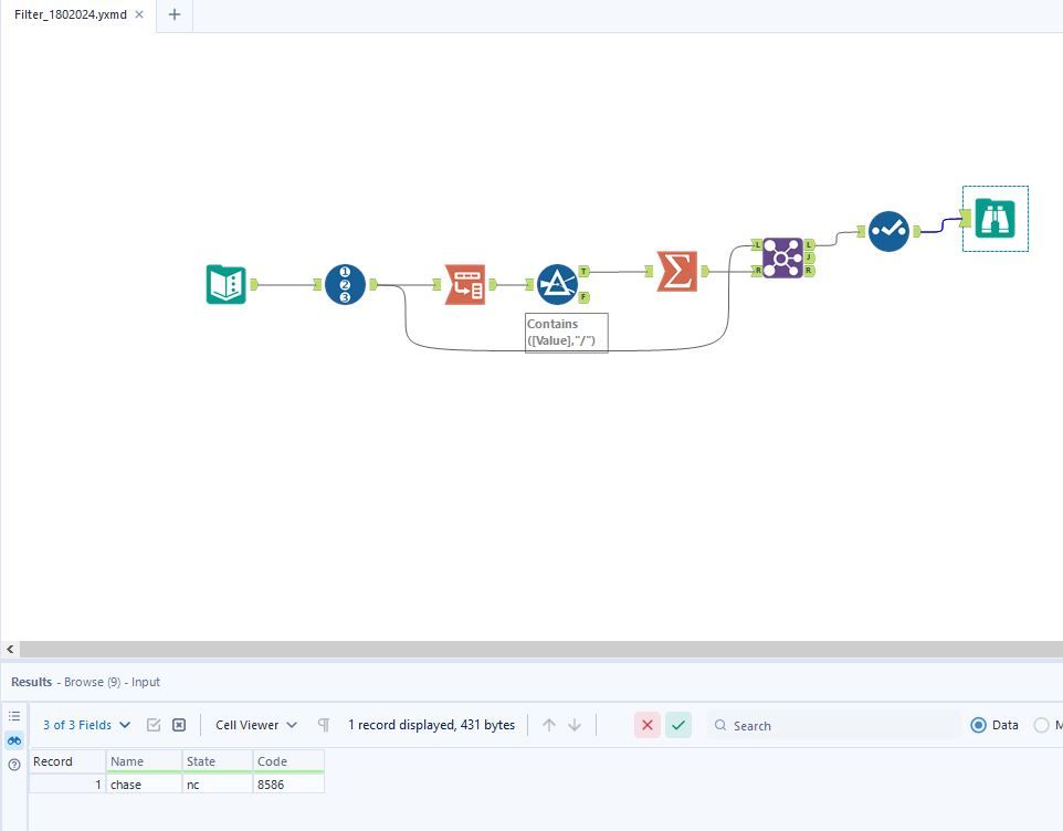 Removing any Row with "/" character in specific column . - Alteryx