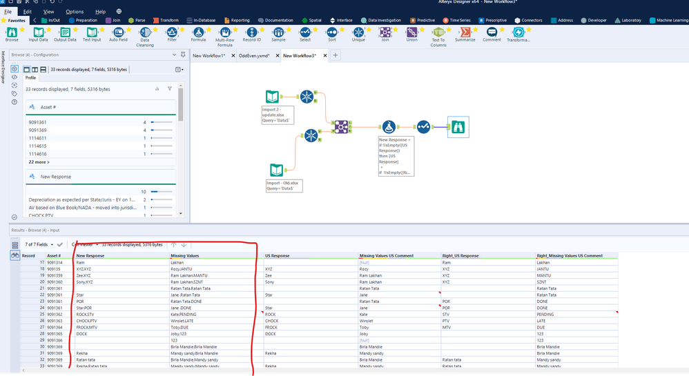 Performing vlookup with Combining the data within cell - Alteryx