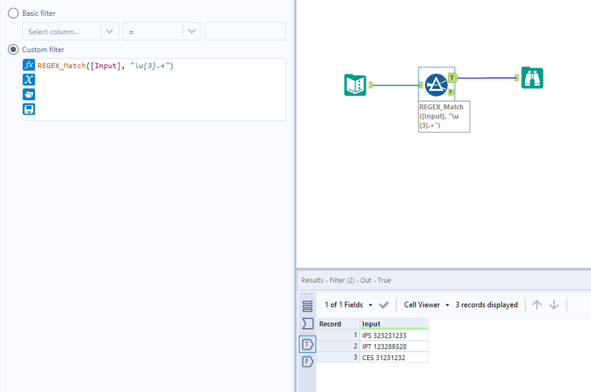 Filter out rows that begin with three letters in text file - Alteryx
