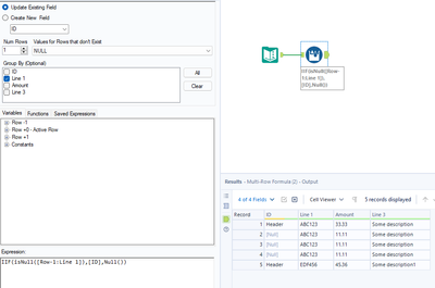 Loop through then keep only value first row when unique id match - Alteryx