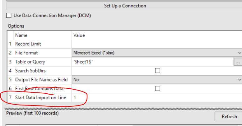 Directory and Dynamic tool how to import from a specific row - Alteryx