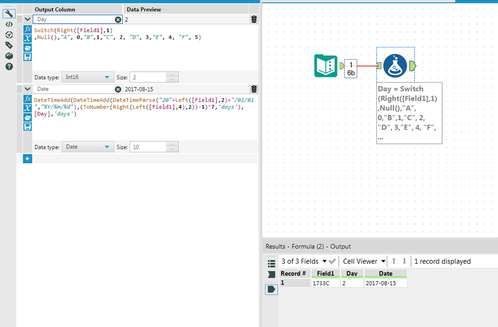 Convert to Date from week number and day number - Alteryx