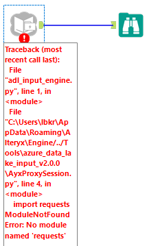 Azure Data Lake Input Traceback error - Alteryx