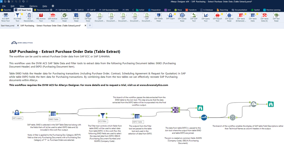 SAP Purchasing - Extract Purchase Order Data (Table Extract) - Alteryx