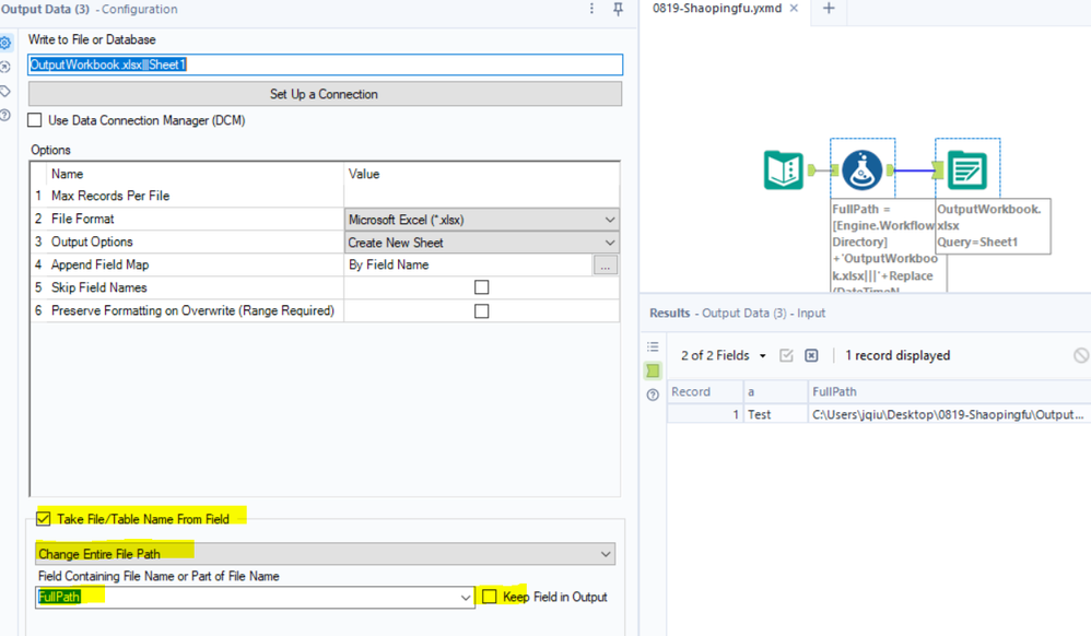 Output data to excel worksheet, and get data in new tab per run - Alteryx
