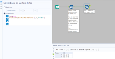 Formula for filtering out last month - Alteryx