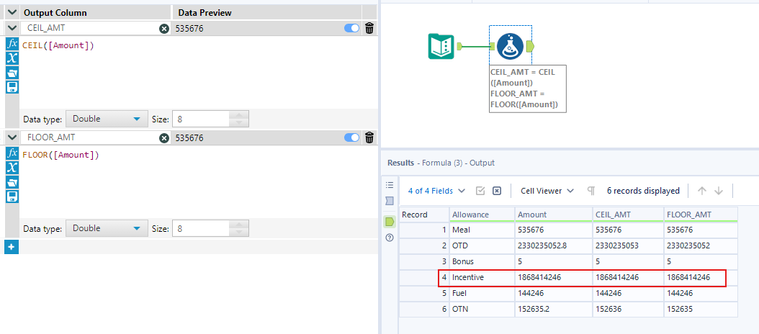 CEIL function not return expected value - Alteryx