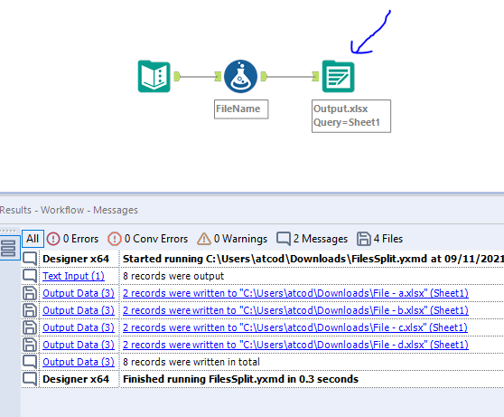 Split files which will link to formulas in excel - Alteryx