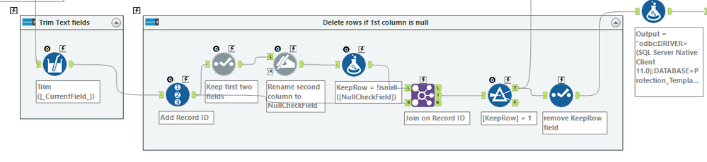 Trim and Delete Null rows with Dynamic Field Name - Alteryx