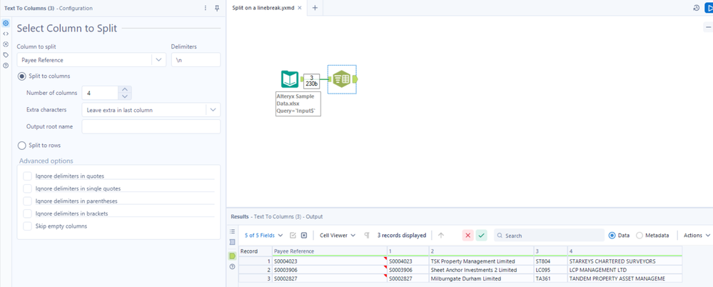 Splitting data in one cell across multiple columns - Alteryx