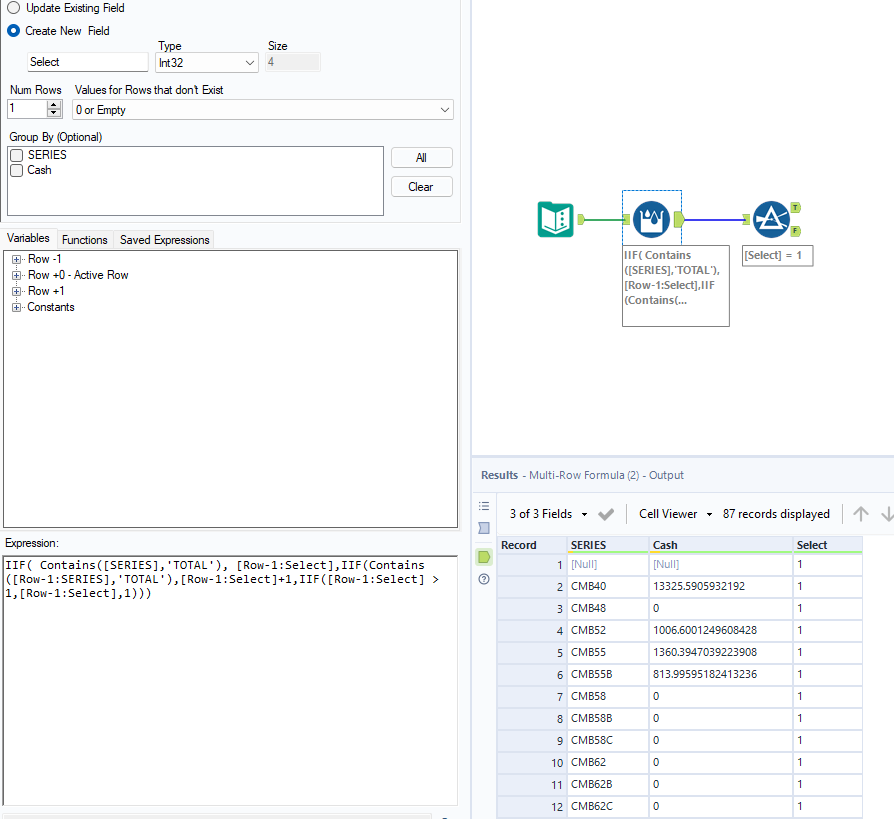 Multi Row Formula, numbering rows after word - Alteryx