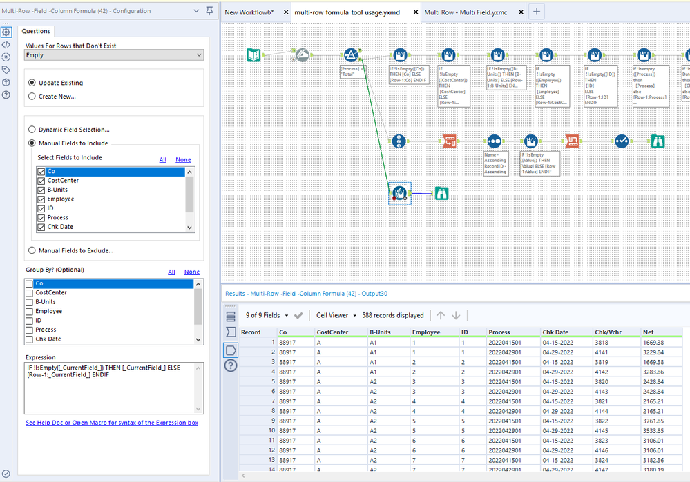 Multi row formula on multiple columns - Alteryx