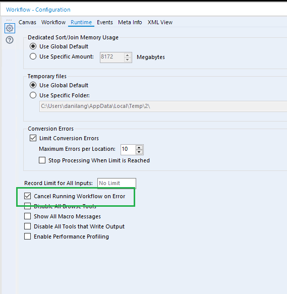 Zero Rows error message and stopping R tool from running - Alteryx