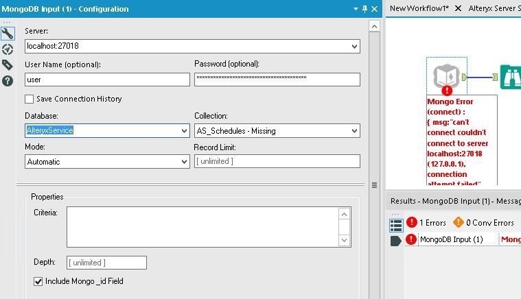 Unable to access mongoDB - Alteryx