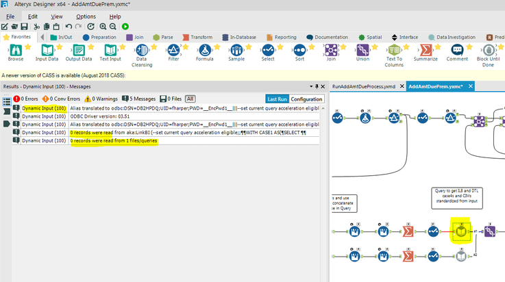 Dynamic Input Zero Row Error - Alteryx