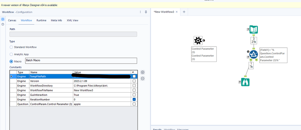 Force Value on Control Parameter - Alteryx