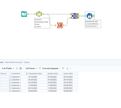 How to have column record earliest date and latest date - Alteryx