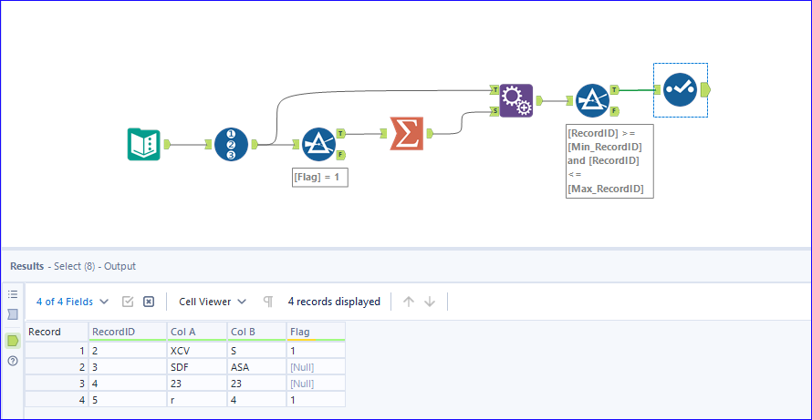 How to pick all the data between two rows - Alteryx