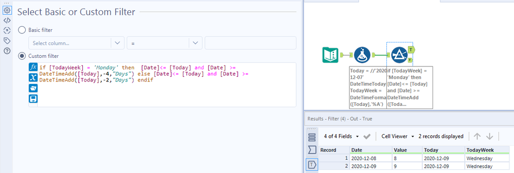 Filter data based on weekday and weekend - Alteryx