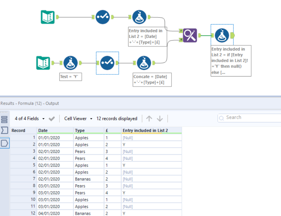 Identify comparable entries in two datasets - Alteryx