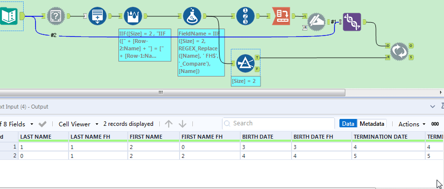 Compare value for multiple fields (100+) - Alteryx
