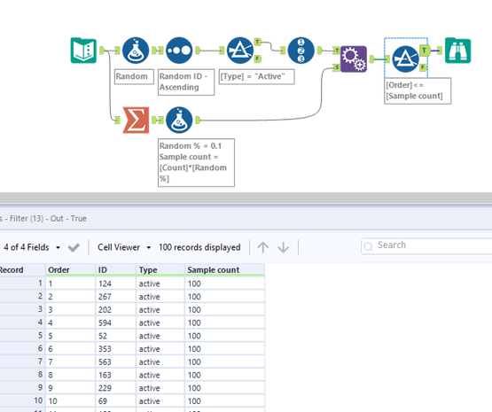 Skip records on Random % tool Sampling - Alteryx