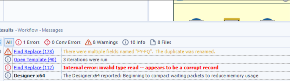 Alteryx Error Message: Internal error: invalid type read -- appears to ...