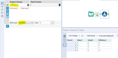 Difference between two columns - Alteryx
