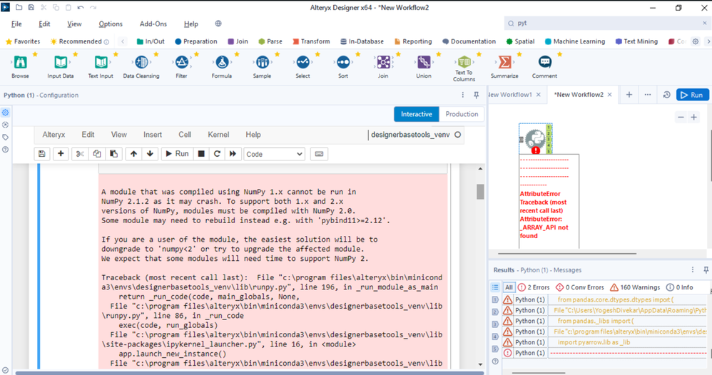 Python Tool Error - Alteryx