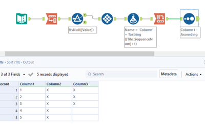 Deleting null values and aligning columns - Alteryx