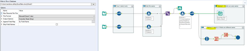 Combining 2 results into 1 output with 2 tabs. - Alteryx