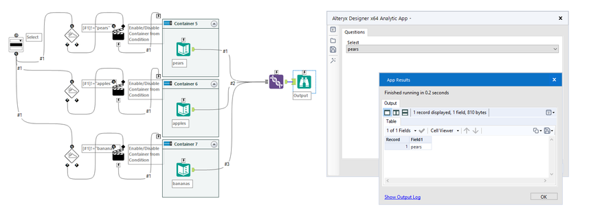 How to disable containers based on user drop down selection - Alteryx
