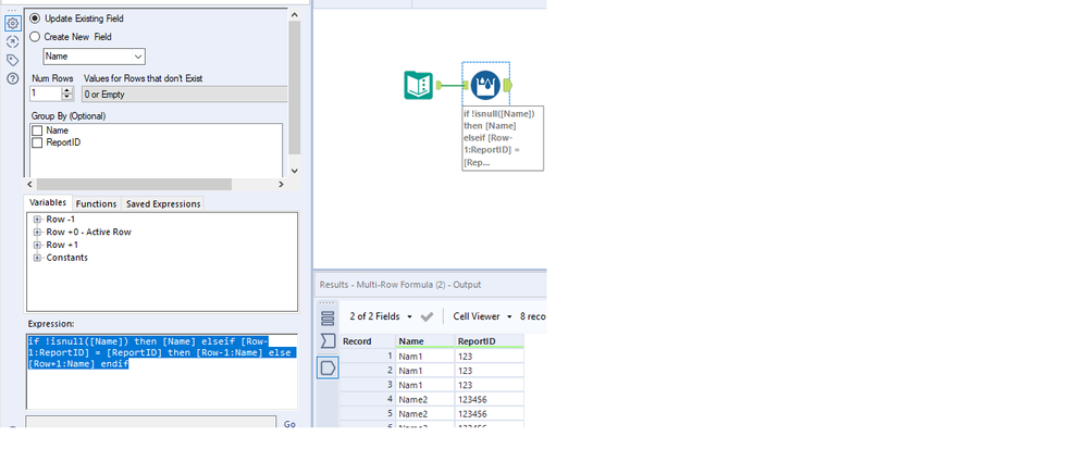 How to replace the null value in rows? - Alteryx