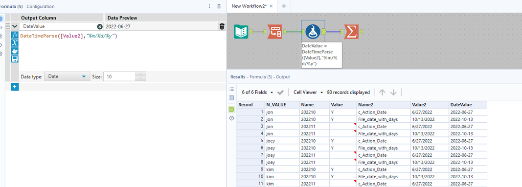 Max and Min Date with a multi row tool - Alteryx